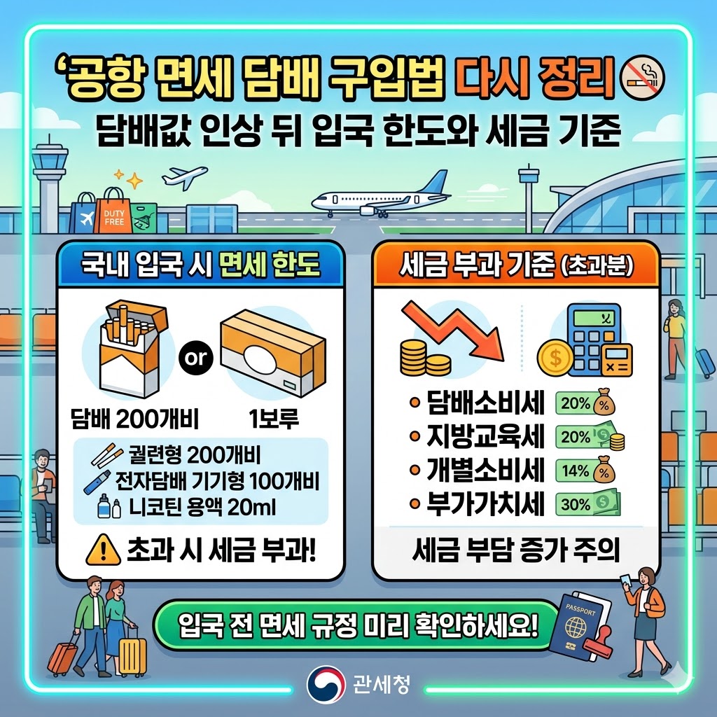 담배값 인상 공항 면세점 기준 가격