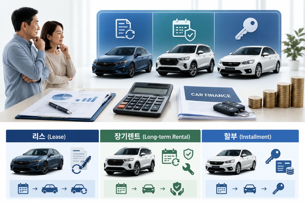 2026 자동차 리스 장기렌트 할부 차이를 비교하는 한국 실구매자 이미지
