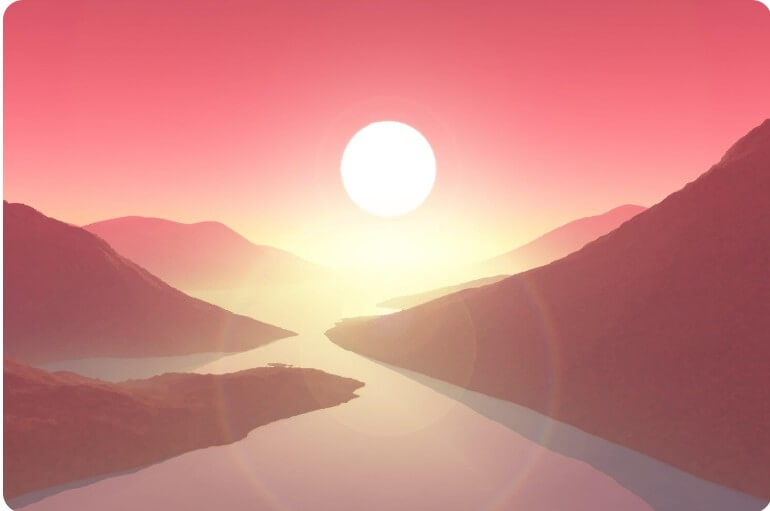산과 산 사이에서 해가 뜨는 모습