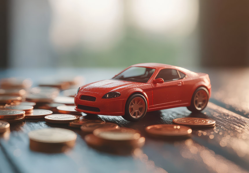 추석 고속도로 통행료 절약을 상징하는 자동차와 동전 이미지