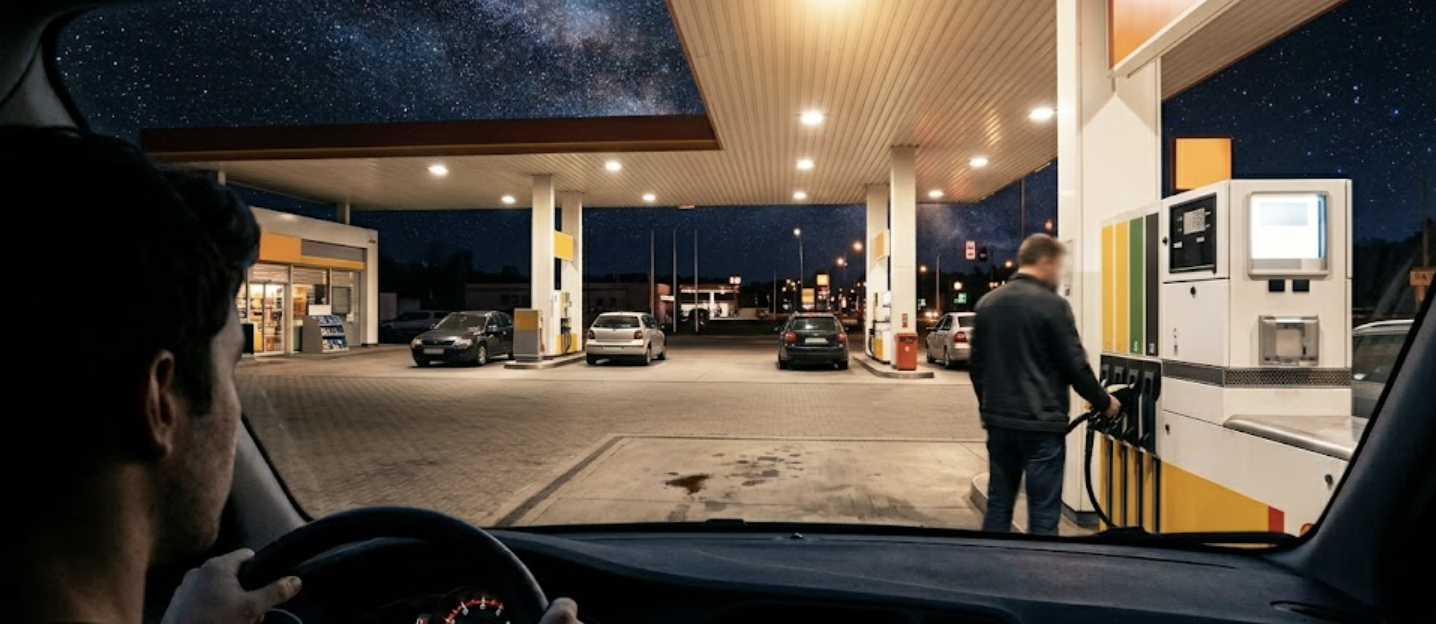 주유소에서 주유를 하는 모습