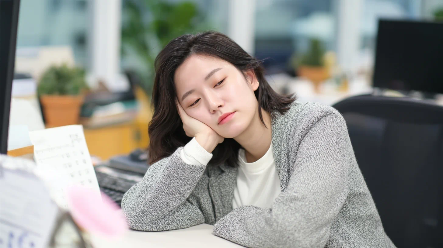 약 복용 후 약간 졸린 표정의 직장인