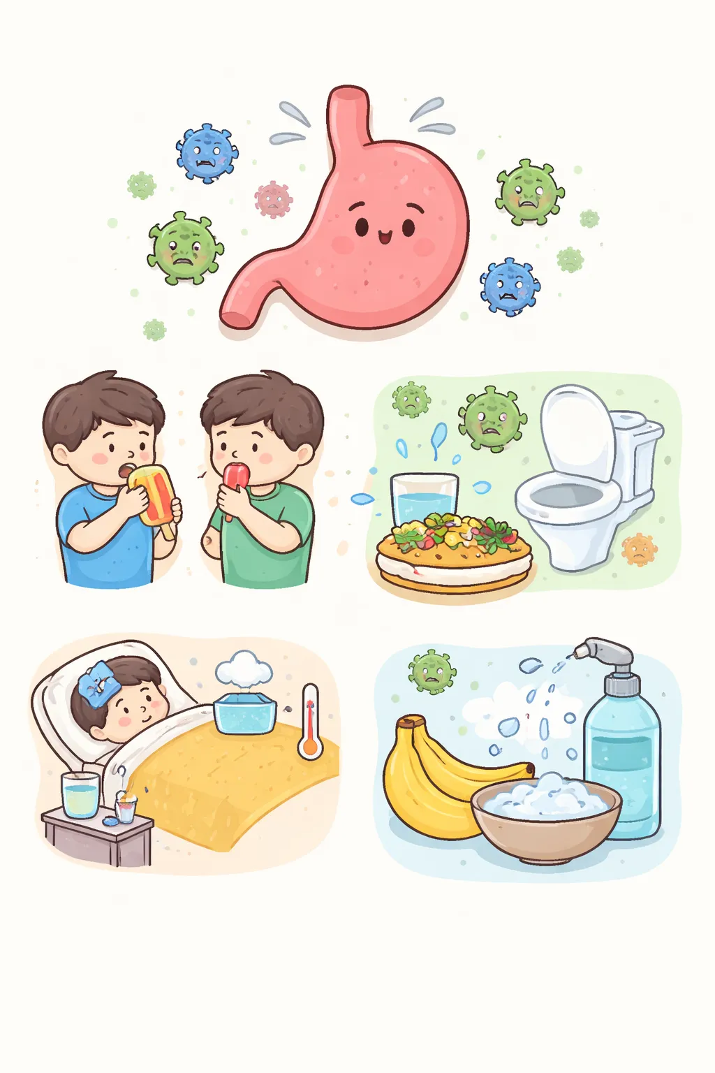 바이러스성 장염 전염 경로와 회복 관리 기준을 시각적으로 정리한 이미지9