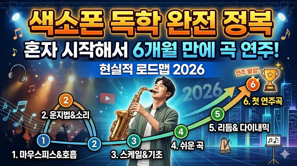 색소폰 독학 완전 정복 &mdash; 혼자 시작해서 6개월 만에 곡 연주하는 현실적 로드맵 2026