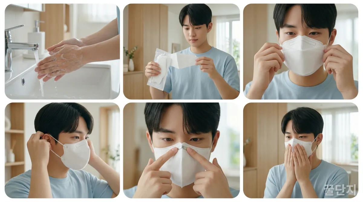 미세먼지 마스크를 올바르게 착용하는 단계별 그림