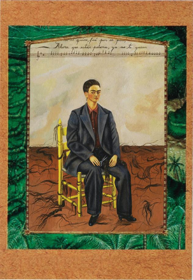 'Self Portrait with Cropped Hair’, Frida Kahlo, oil on canvas, 40×28cm, 1940