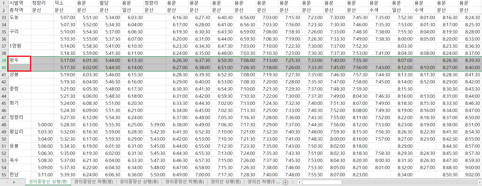 곡산역 지하철(전철) 시간표(경의중앙선, 서해선), 실시간 지하철(전철) 현황 정보 보기