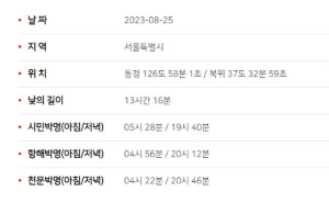 국내 일출 일몰 시간 조회 방법