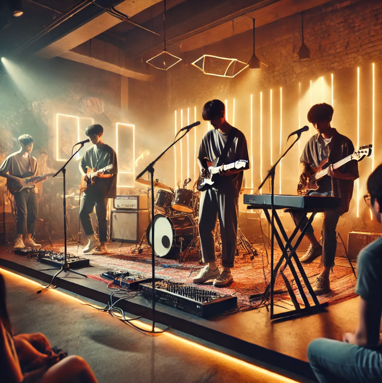 밴드가 라이브 무대에서 공연하는 모습