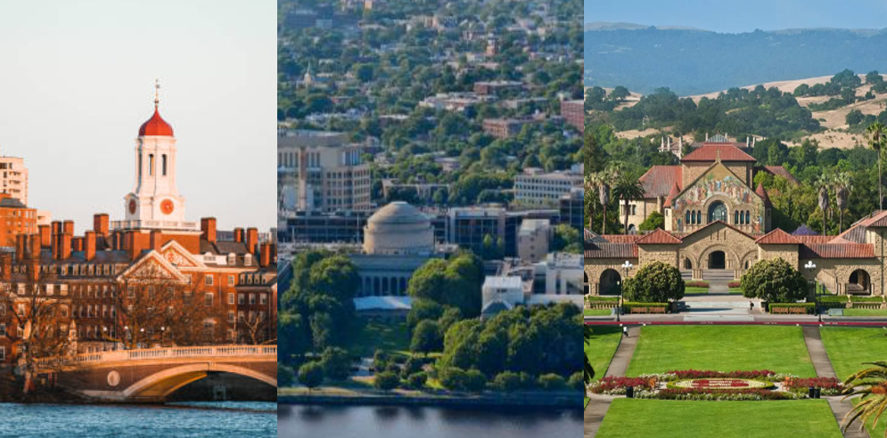 미국 하바드, MIT, 스텐포드 대학 전경 을 보여 주고 있습니다