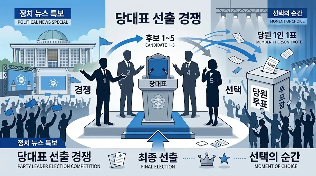 민주당 8&middot;17 전당대회 당대표 출마자 5명의 경쟁구도 이미지