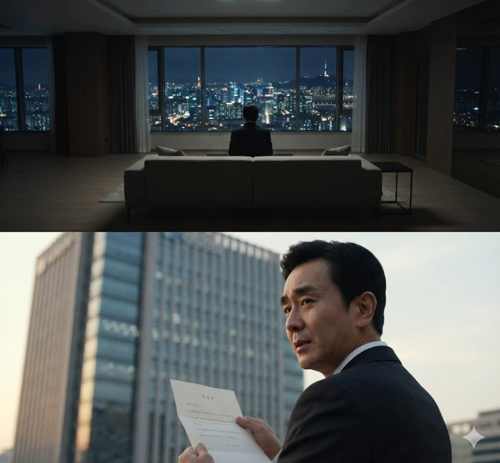 회사를 떠나며 뒤돌아보는 김 부장의 마지막 모습