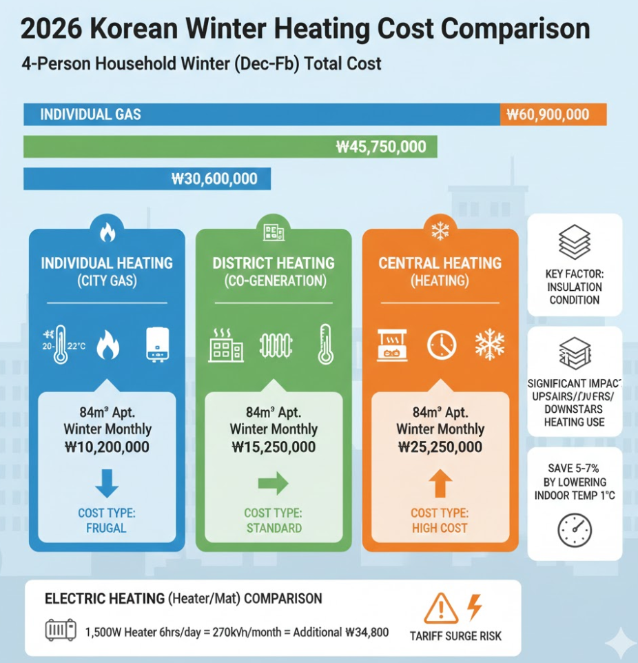 전기 가스 난방비 완전 비교, 개별 지역 중앙난방 요금 구조