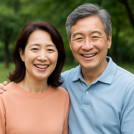 걷기 운동 후 웃고 있는 부부