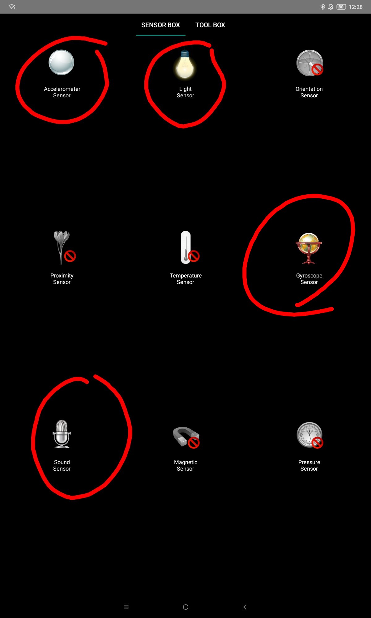 레노버탭 p12 센서 종류등 by Sensor box app.