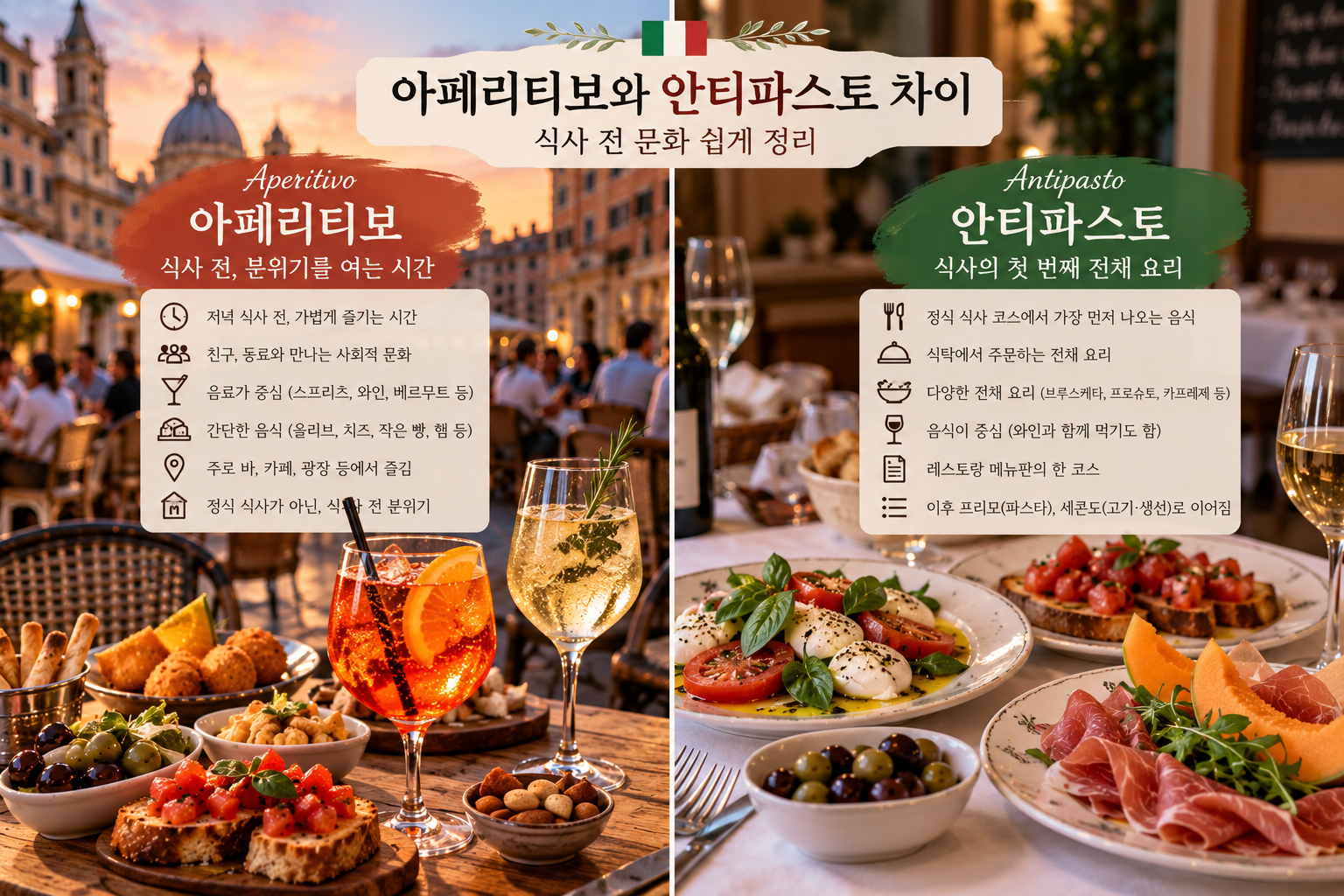 아페리티보와 안티파스토 차이, 식사 전 문화 쉽게 정리