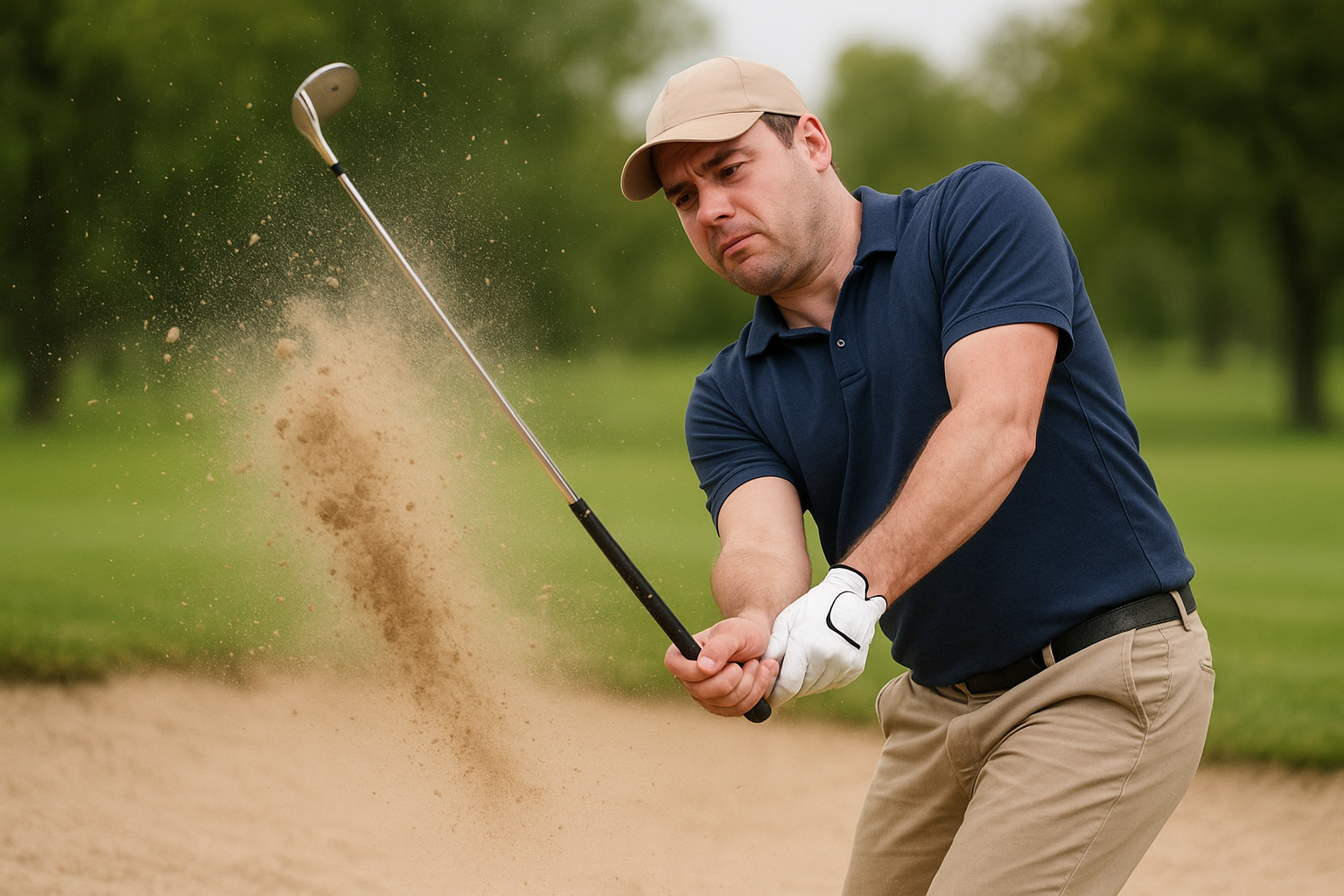 아마추어 골퍼 벙커에서 생크나는 모습