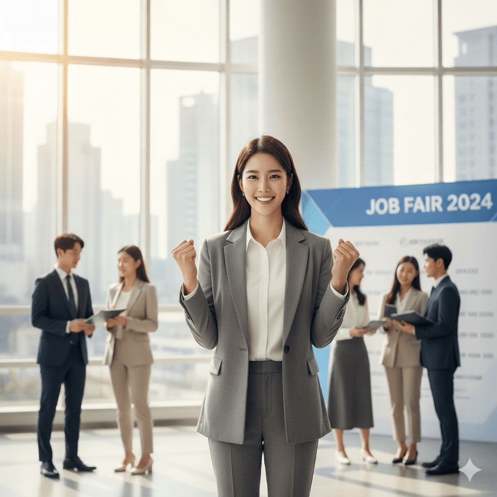 취업성공 후 화이팅하는 모습