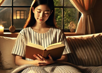 책을 읽으며 휴식을 취하는 모습