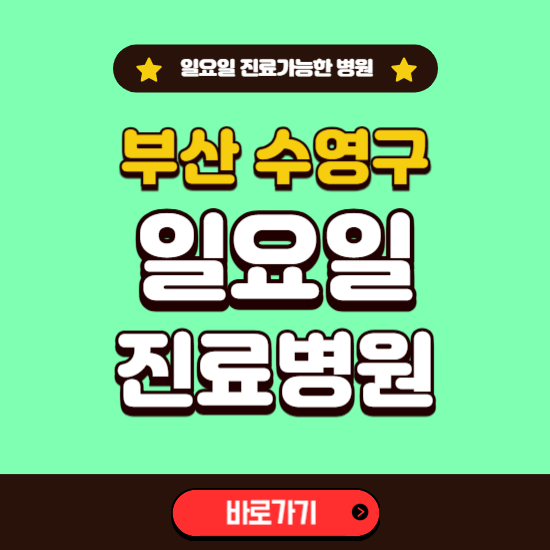 부산 수영구 일요일 진료 가능한 병원 ❘ 주말 문여는 곳 총정리 (소아과, 내과, 안과, 치과, 피부과, 정형외과, 산부인과)