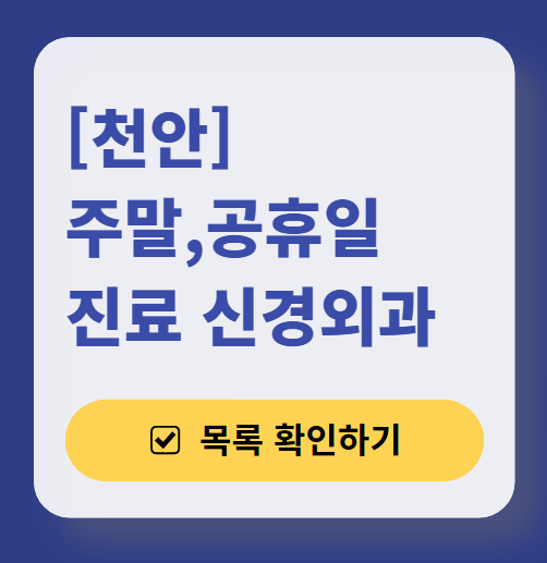 천안시 주말 진료 신경외과 목록 ❘ 토요일&middot;일요일&middot;공휴일 진료 병원 (어지럼증, 두통, 손발저림, 디스크)