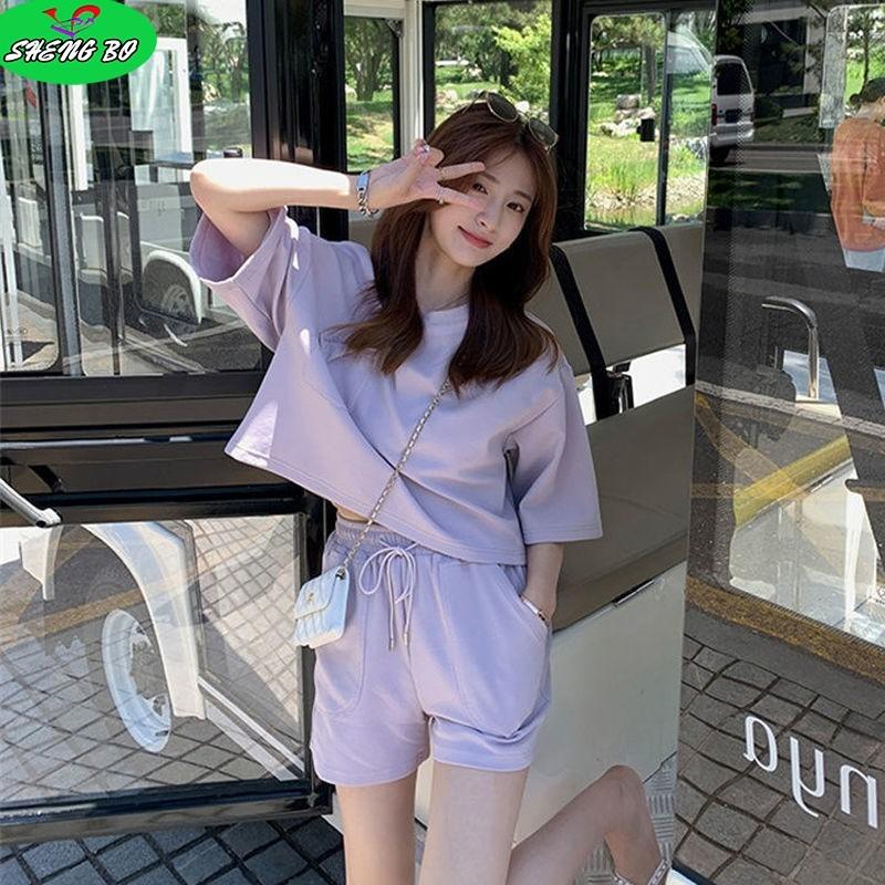 SHENGBO 여성 반팔자켓 반바지 세트 사이즈 2FHY107WH