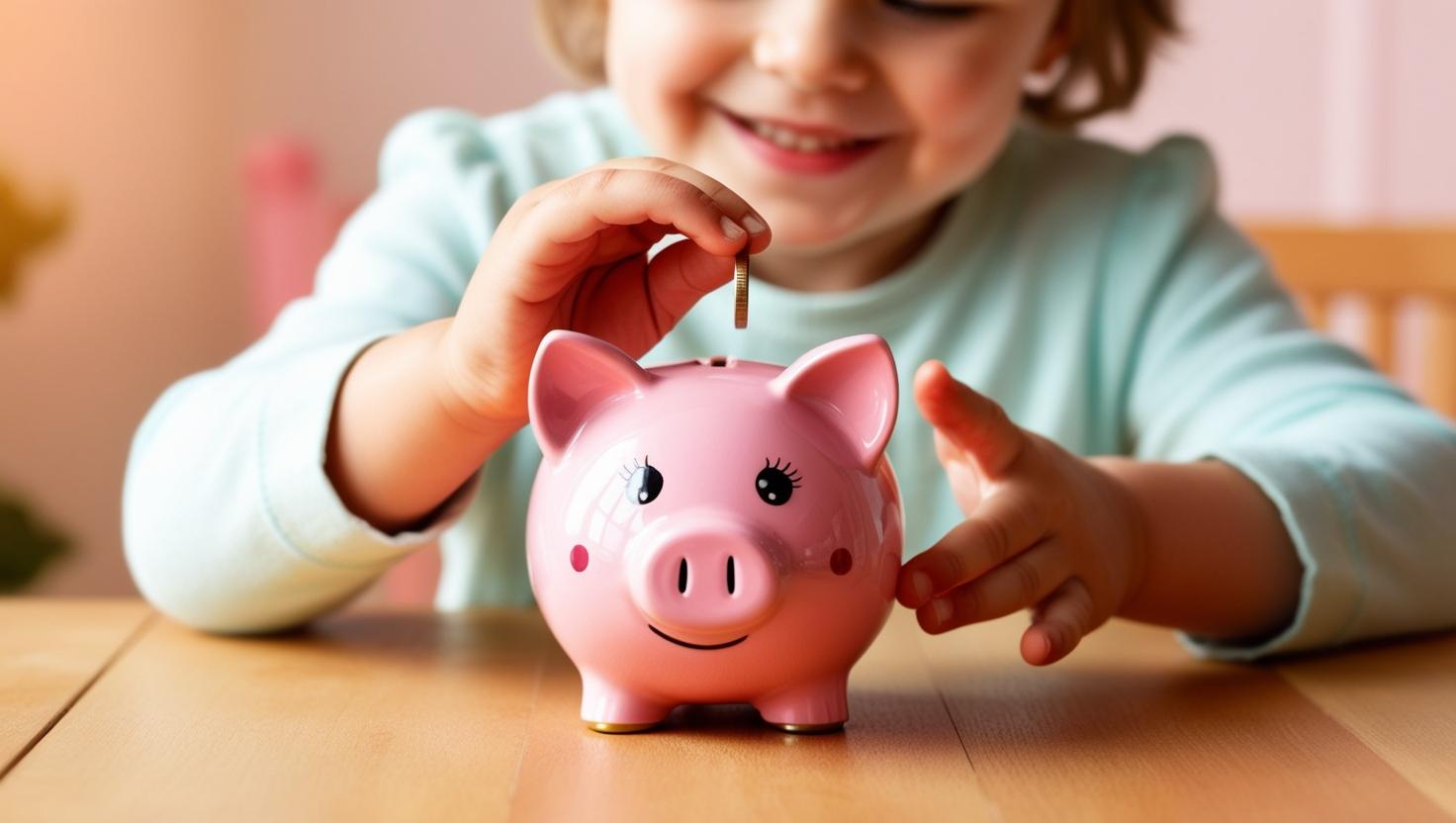 저금통에 돈을 넣으며 저축하는 장면