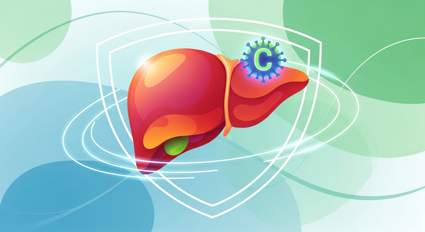 C형간염 바이러스로부터 간을 보호하는 모습을 형상화한 일러스트. 예방과 조기 발견의 중요성을 상징합니다.