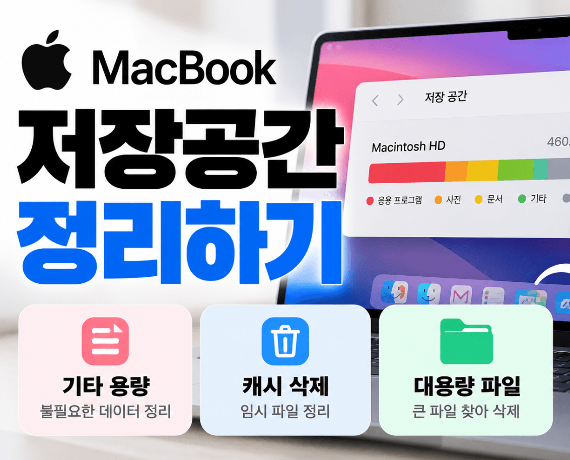 맥북 저장공간 정리 (기타 용량, 캐시 삭제, 대용량 파일)