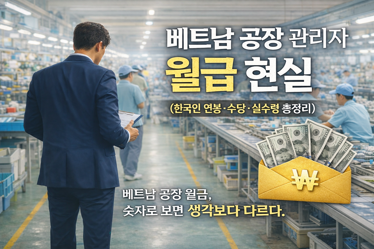 베트남 공장 관리자 월급 현실을 정리하는 한국인 관리자와 생산 라인