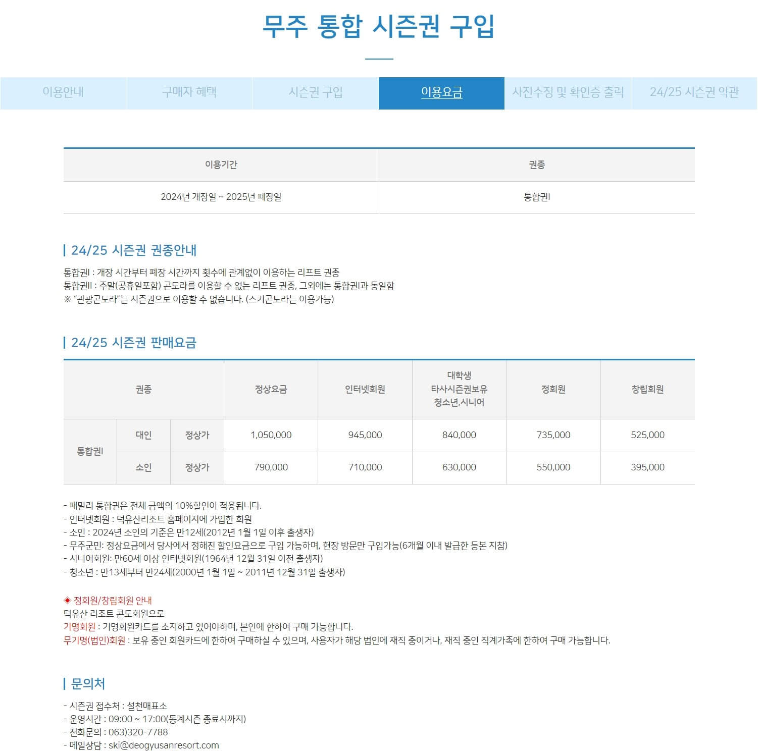 무주 통합 시즌권 안내