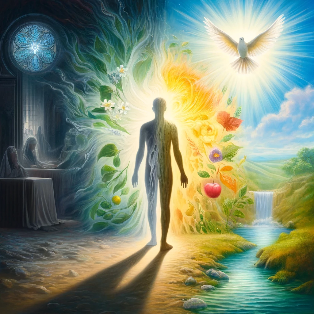 Here are the images that depict the transformation of a sinful self into a new way of serving God through the Holy Spirit.