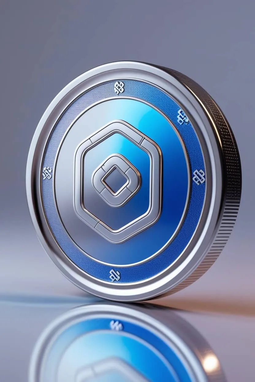 체인링크 코인이 실물형태로 존재한다고 가정하고 만든 메탈릭 블루 이미지