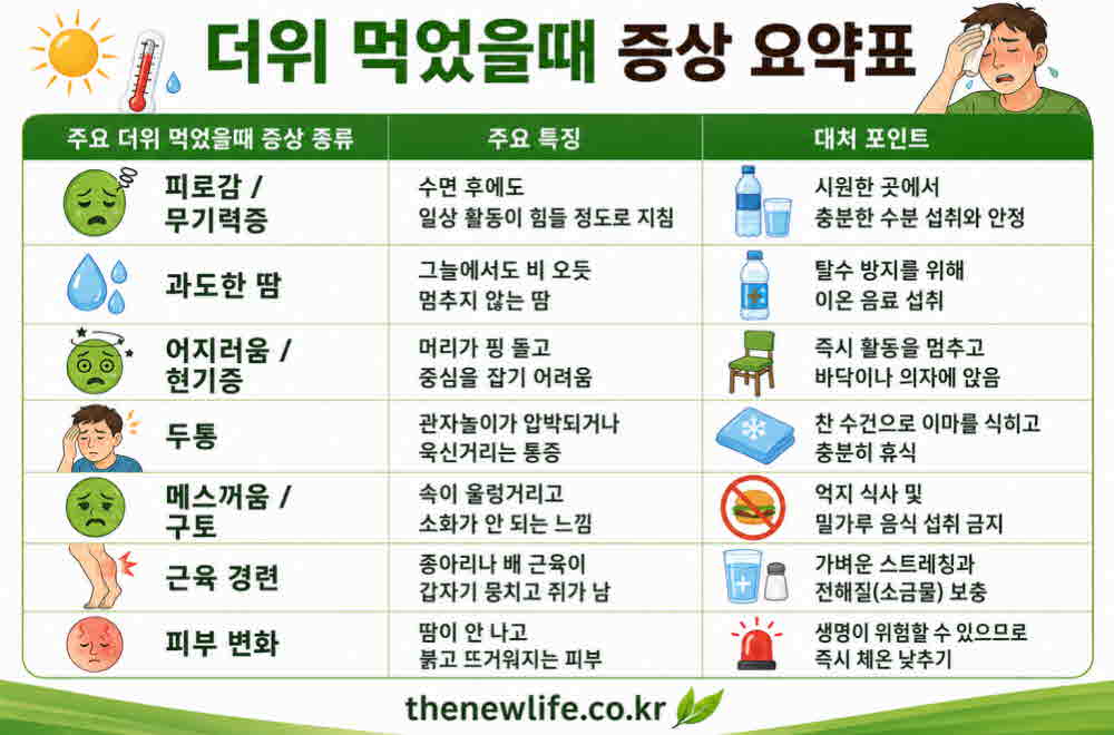 더위 먹었을때 증상 요약표