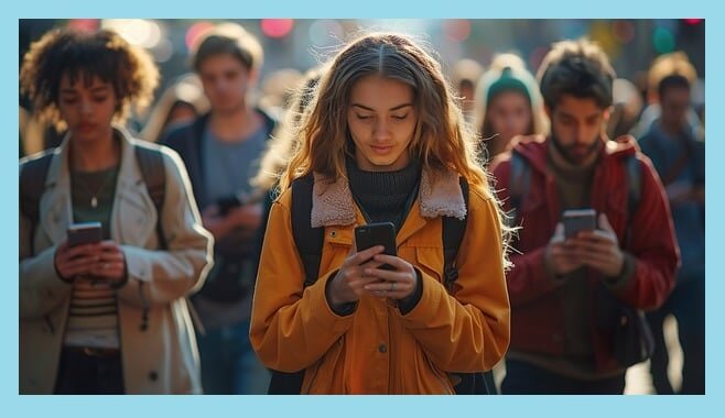 스마트폰-채팅하며-걸어가는-여자