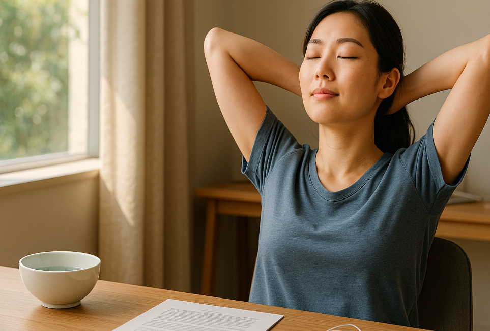 스트레칭을 하면서 명상하는 모습