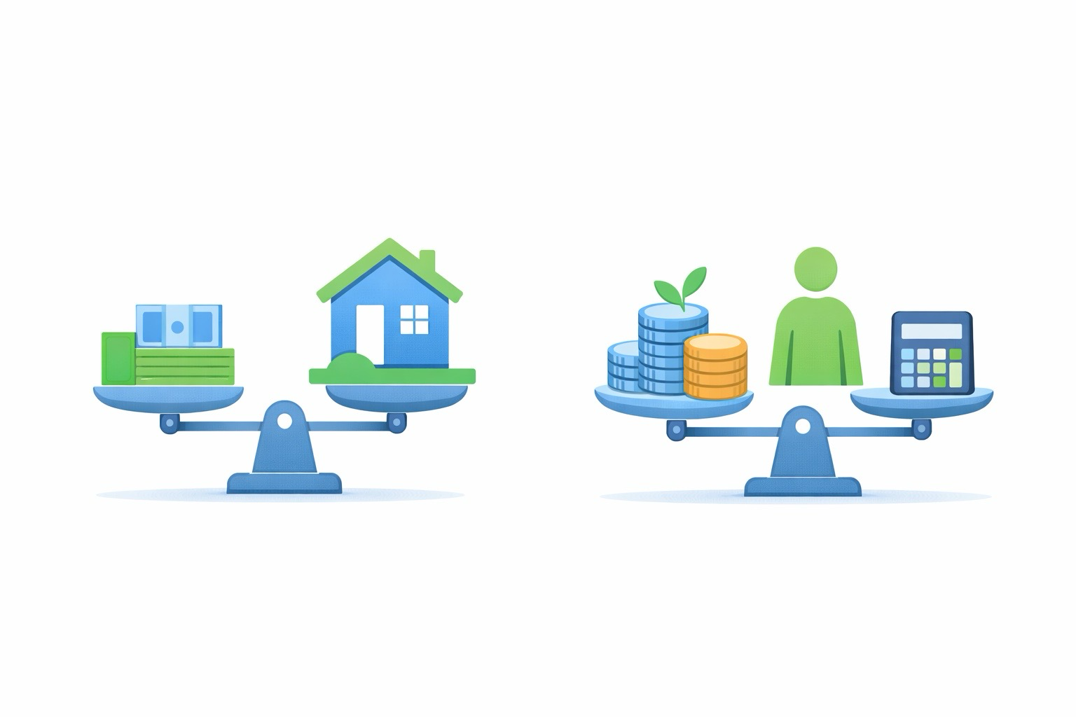 DSR과 LTV 개념을 저울로 표현한 소득 대비 대출 비율 구조 설명 이미지