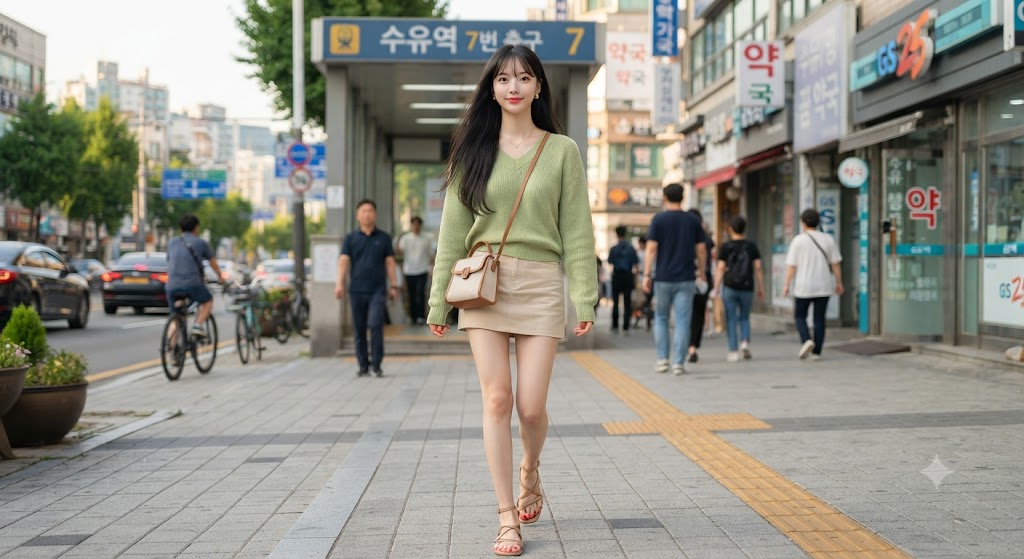 수유역 인근 휴식 및 맛집을 찾아 나선 여성
