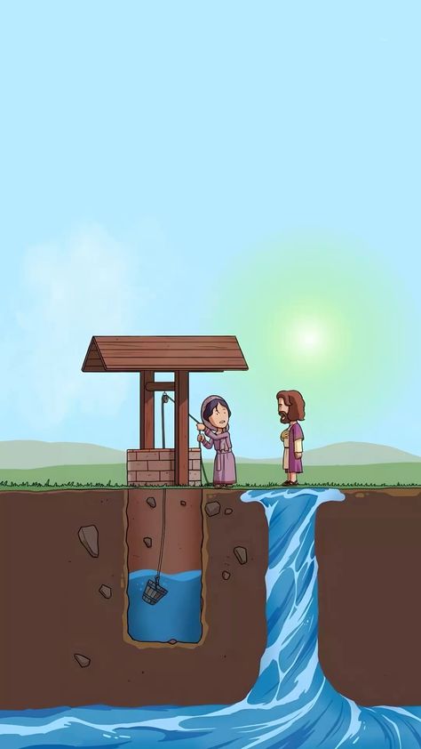 우물에서 물을 긷는 여인과 예수님 사진