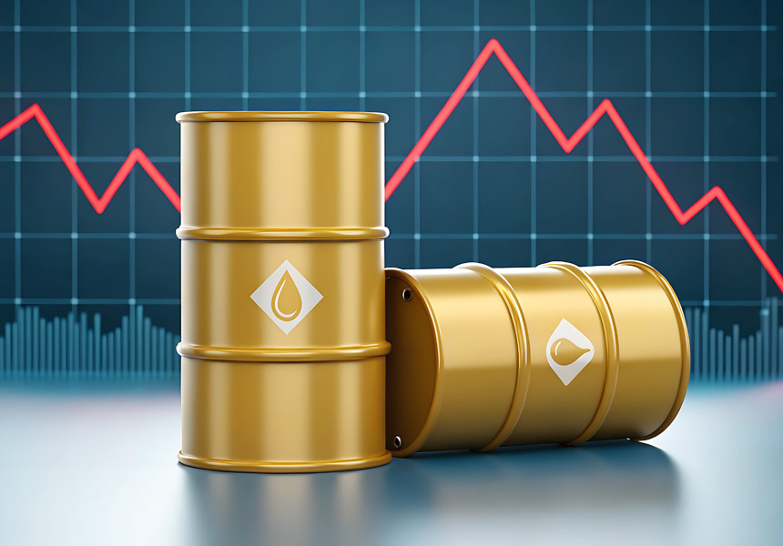 국제유가 상승을 상징하는 주유소 가격표와 원유 배럴 이미지