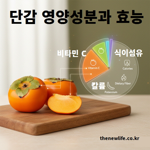 단감의 주요 영양성분인 비타민 C, 식이섬유, 칼륨 구성을 그래프로 표현한 인공 이미지