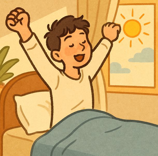 아침에 일어나 기분좋게 기지개를 펴는 모습