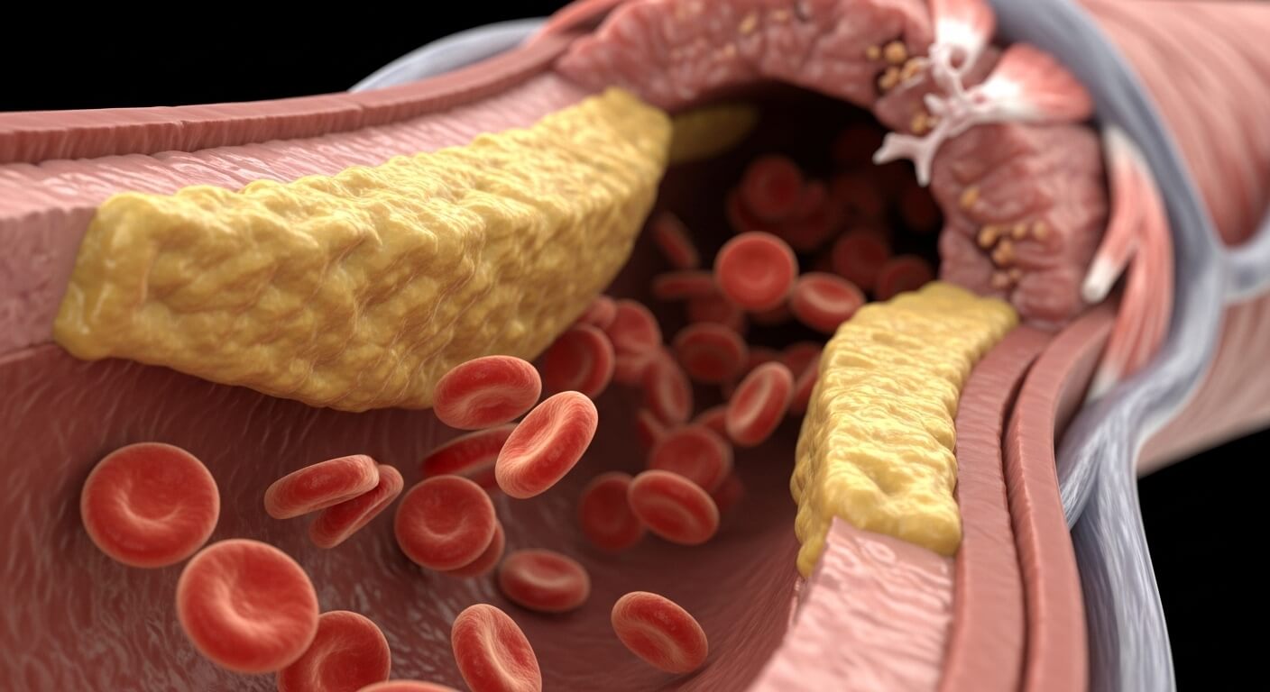 혈관의 흐름이 혈관에 쌓인 지방으로 인해 잘않되는모습