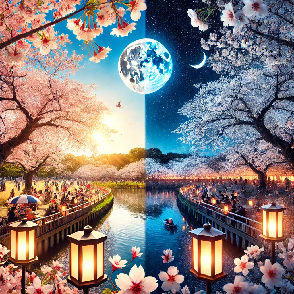 낮과 밤의 벛꽃사진 이미지