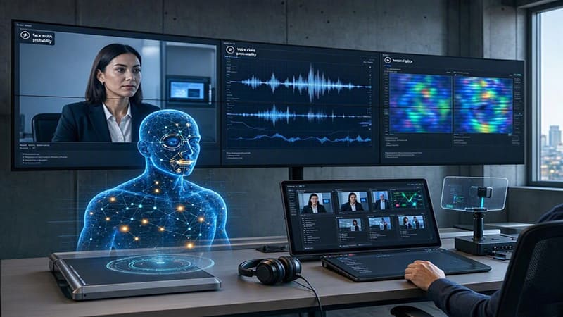 <img src=&rdquo;ai-synthetic-media-detection.jpg &rdquo; alt=&rdquo;영상과 음성 및 문자 정보를 함께 분석하는 멀티모달 AI 탐지 기술&rdquo;>