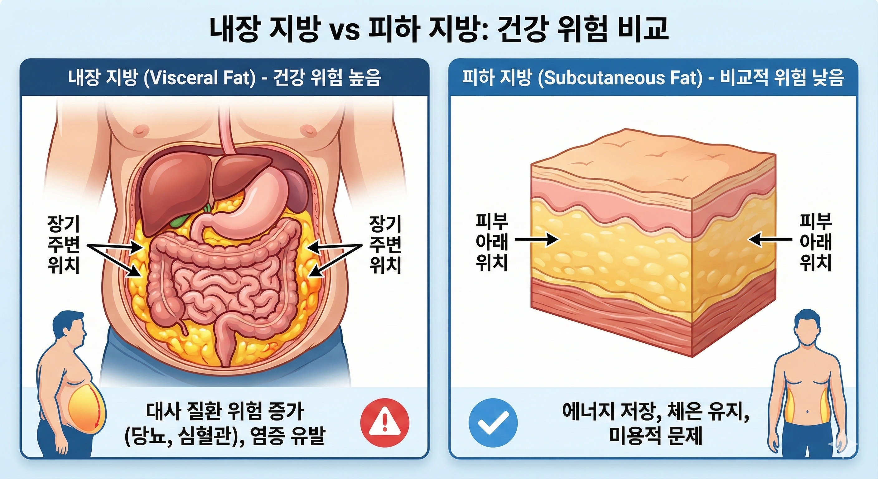내장 지방과 피하 지방의 차이 비교