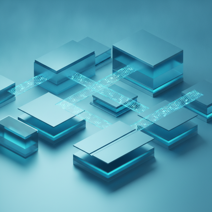 Airtable API를 통한 관계형 데이터 모델링 및 기술적 워크플로우를 형상화한 아이소메트릭 이미지