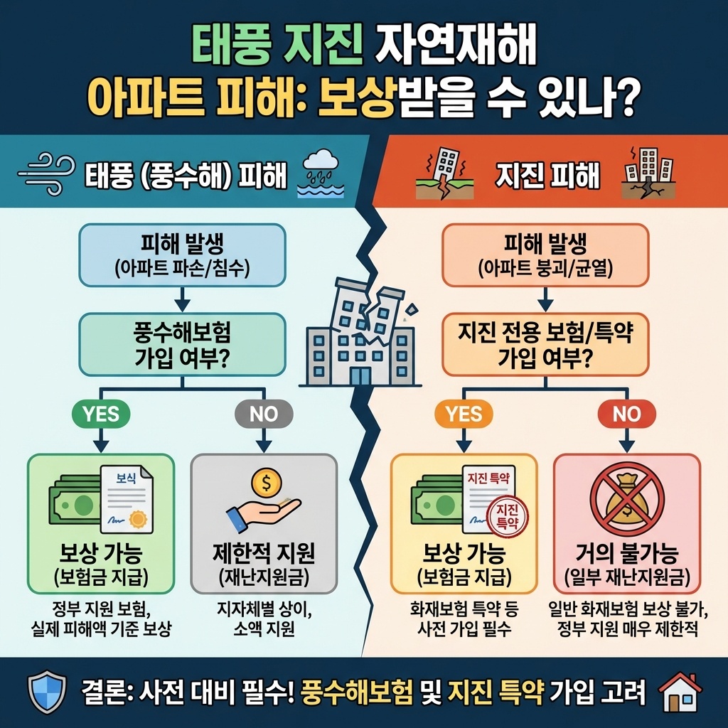태풍 지진 자연재해 아파트 집 피해 무너지면 보상받을 수 있나