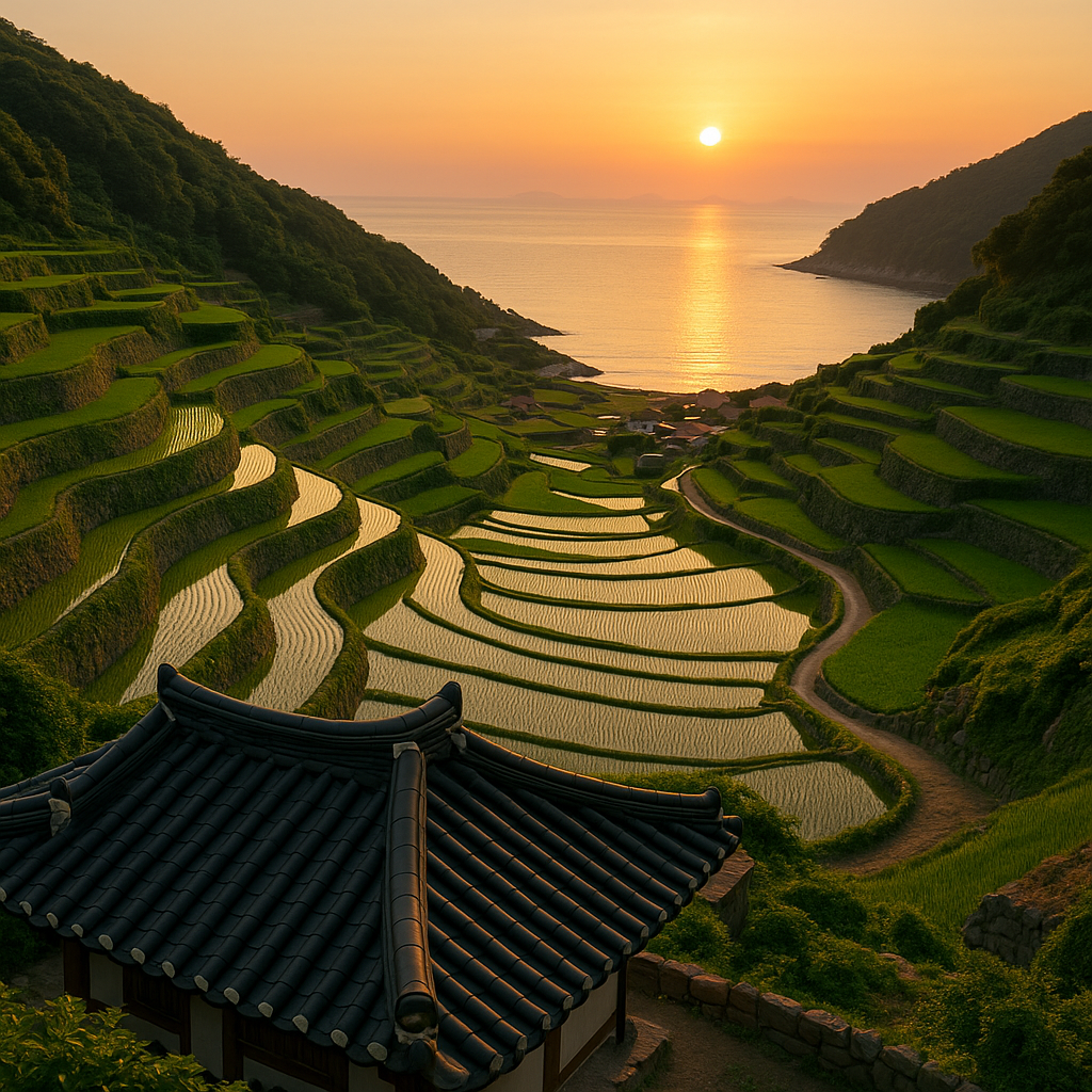 남해 다랭이마을 계단식 논 풍경