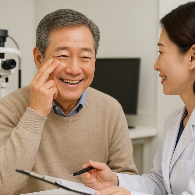 백내장 상담을 받는 60대 남성과 안과 전문의(출처: 자체제작)